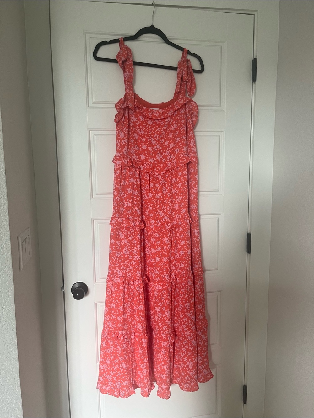Buddy Love Coral Floral Maxi Dress with Tie Straps, Small